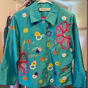 Anage Vintage jacket/shirt. 100% Silk Size Medium